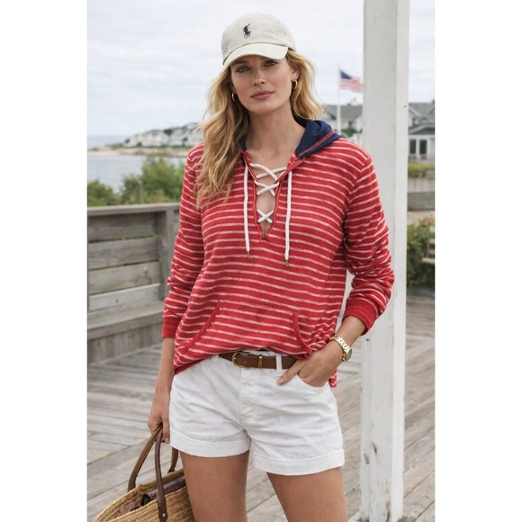 Lauren Jeans Co. Tops - Lauren Ralph Lauren Sz XXL Cotton Nautical Hoodie Rope Tie Hamptons Casual RARE!